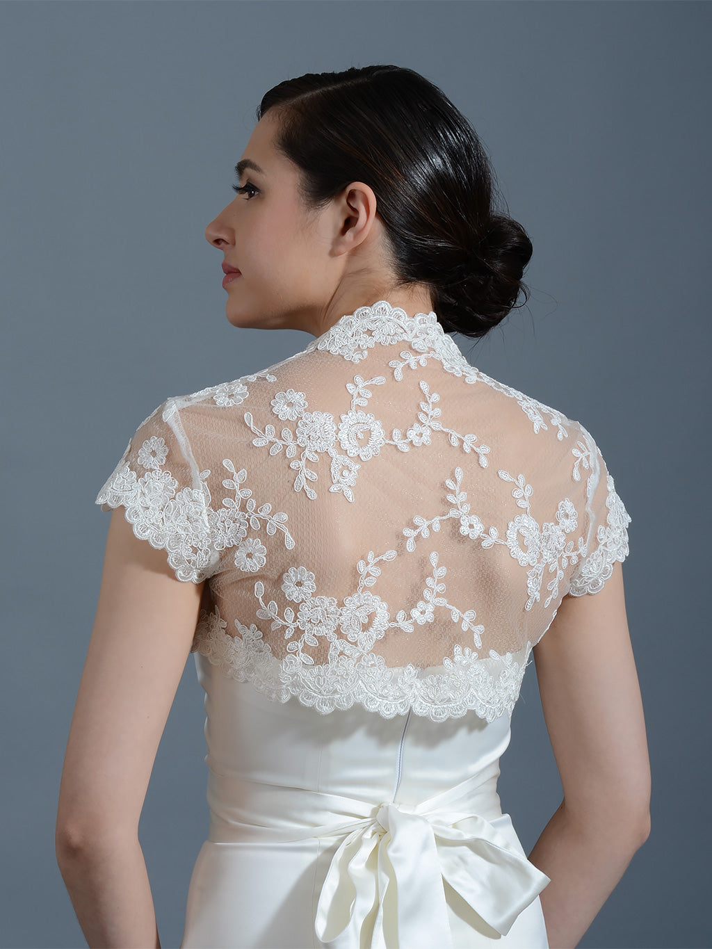 Ivory cap sleeve bridal alencon lace bolero jacket