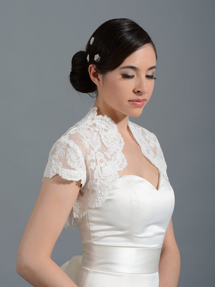 Mandarin collar alencon lace bolero