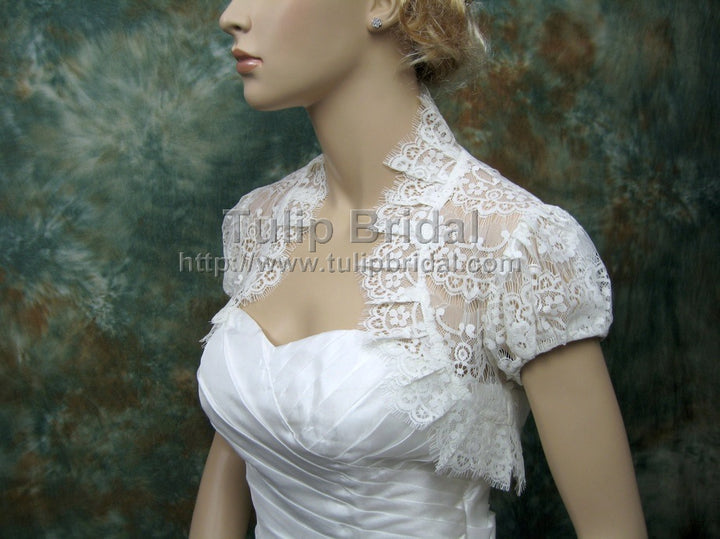 Ivory short sleeve corded lace wedding bolero