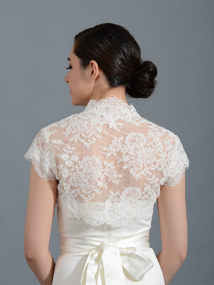 Mandarin collar ivory alencon lace bolero