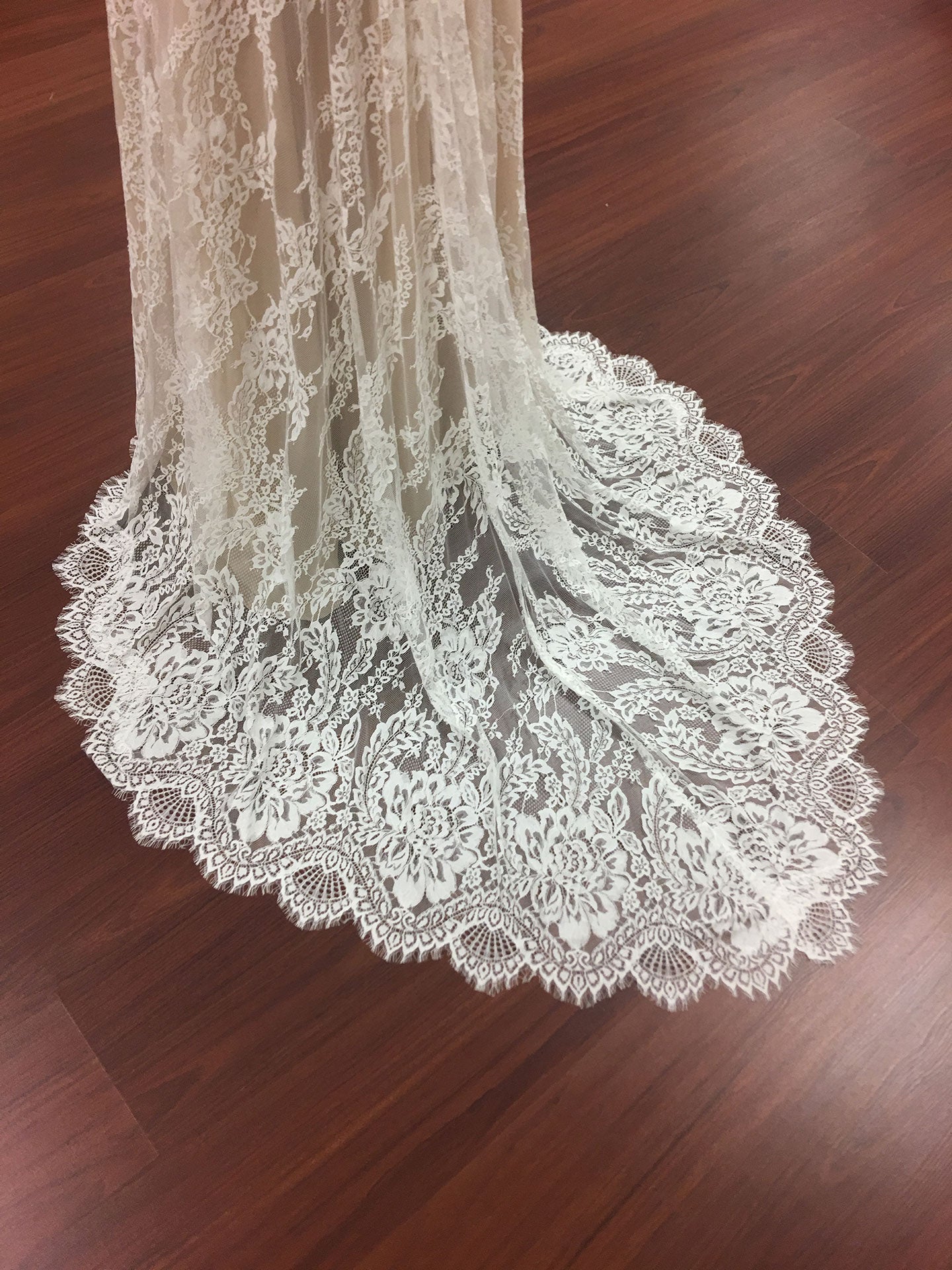 Boho style strapless lace wedding dress