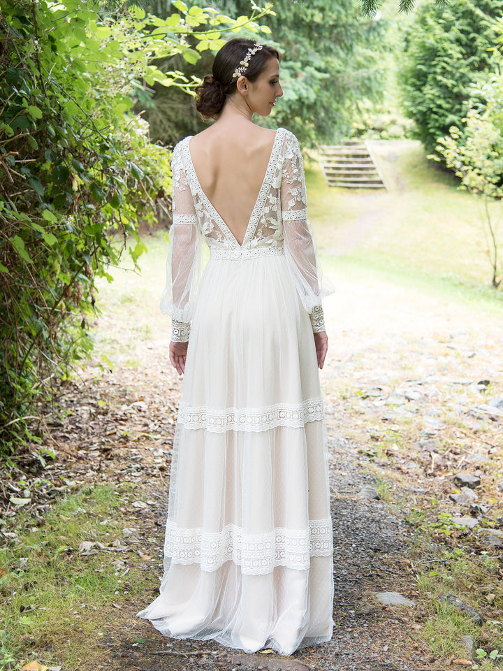 Boho wedding dress with long sleeves