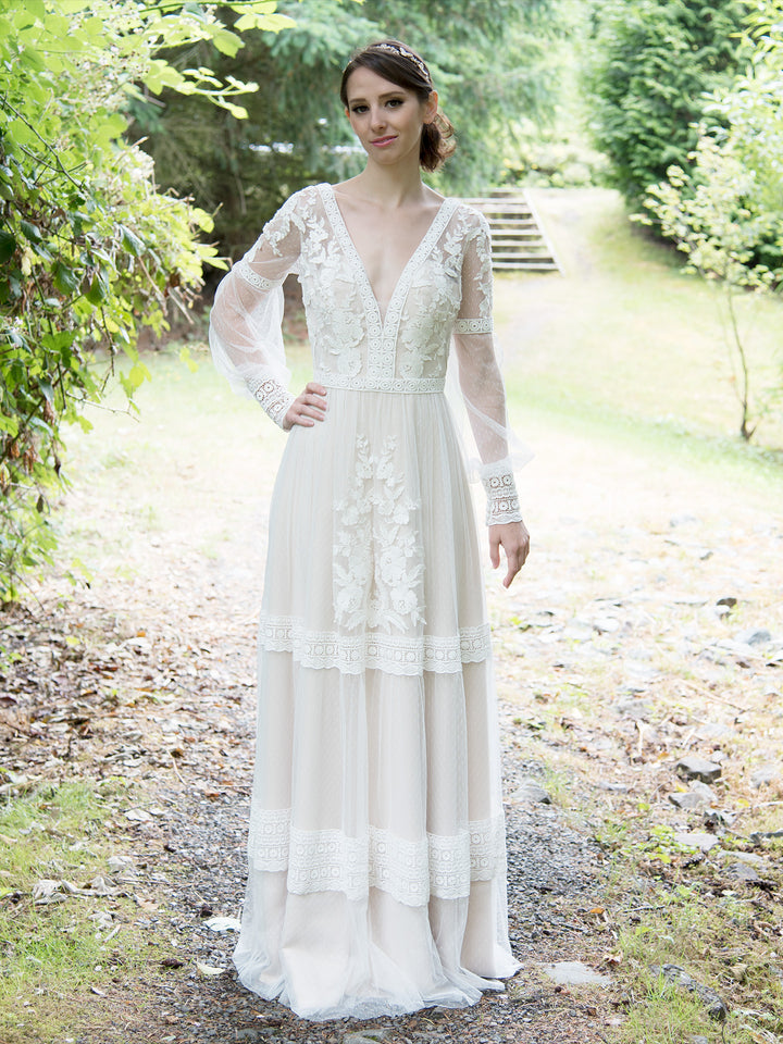 Boho wedding dress with long sleeves