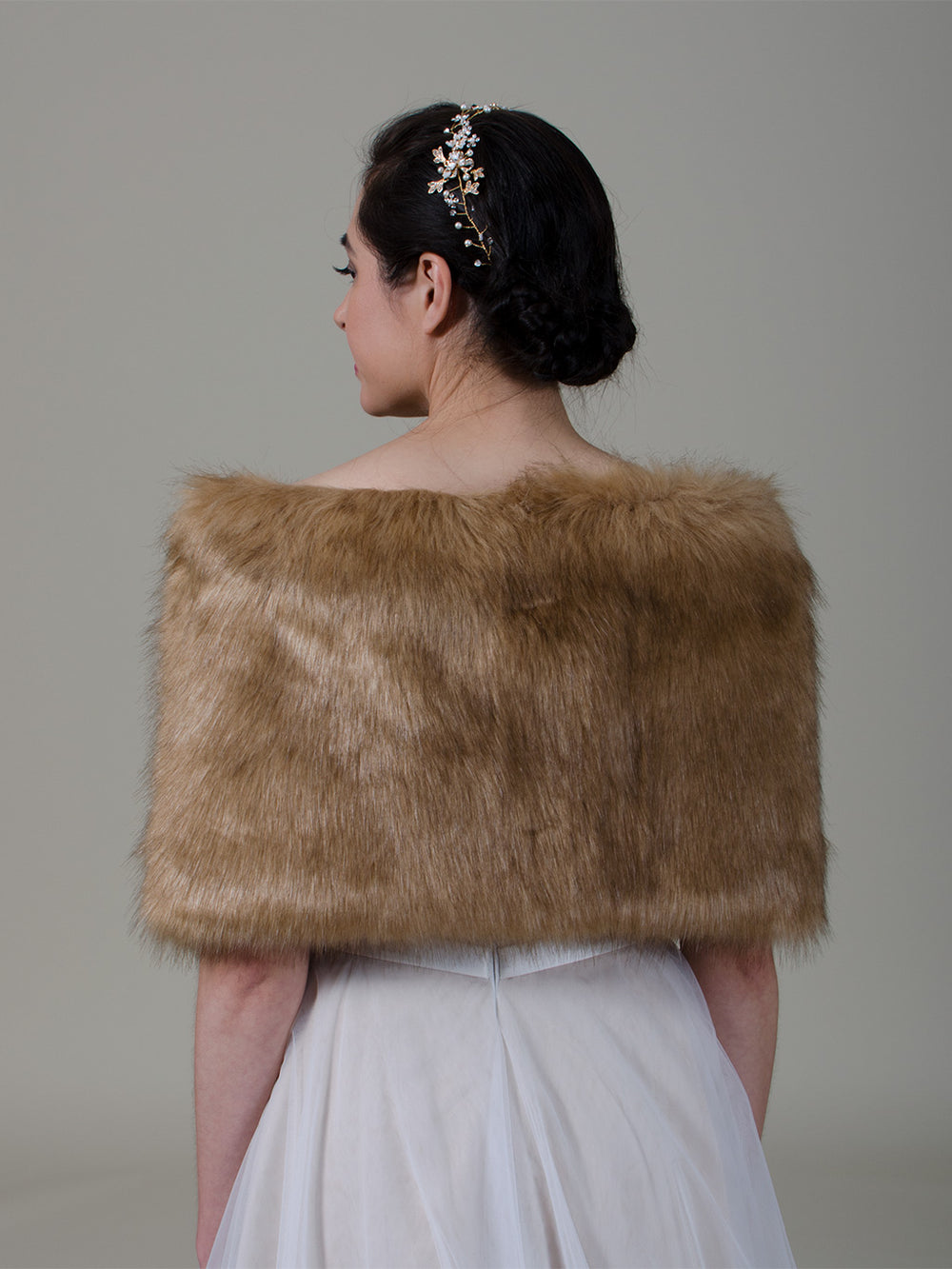 Brown faux fur wrap bridal shawl