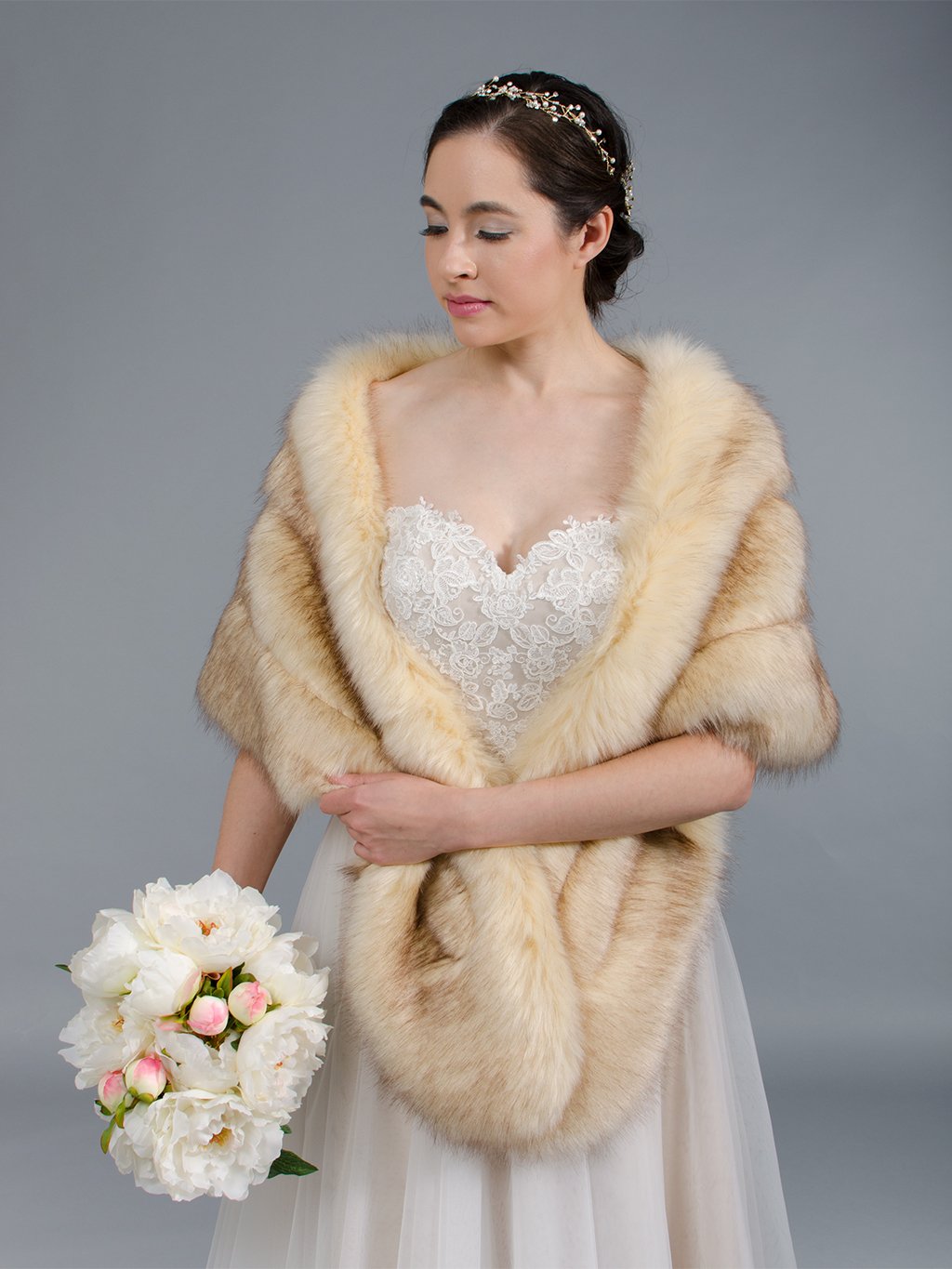 Champagne faux fur stole bridal wrap