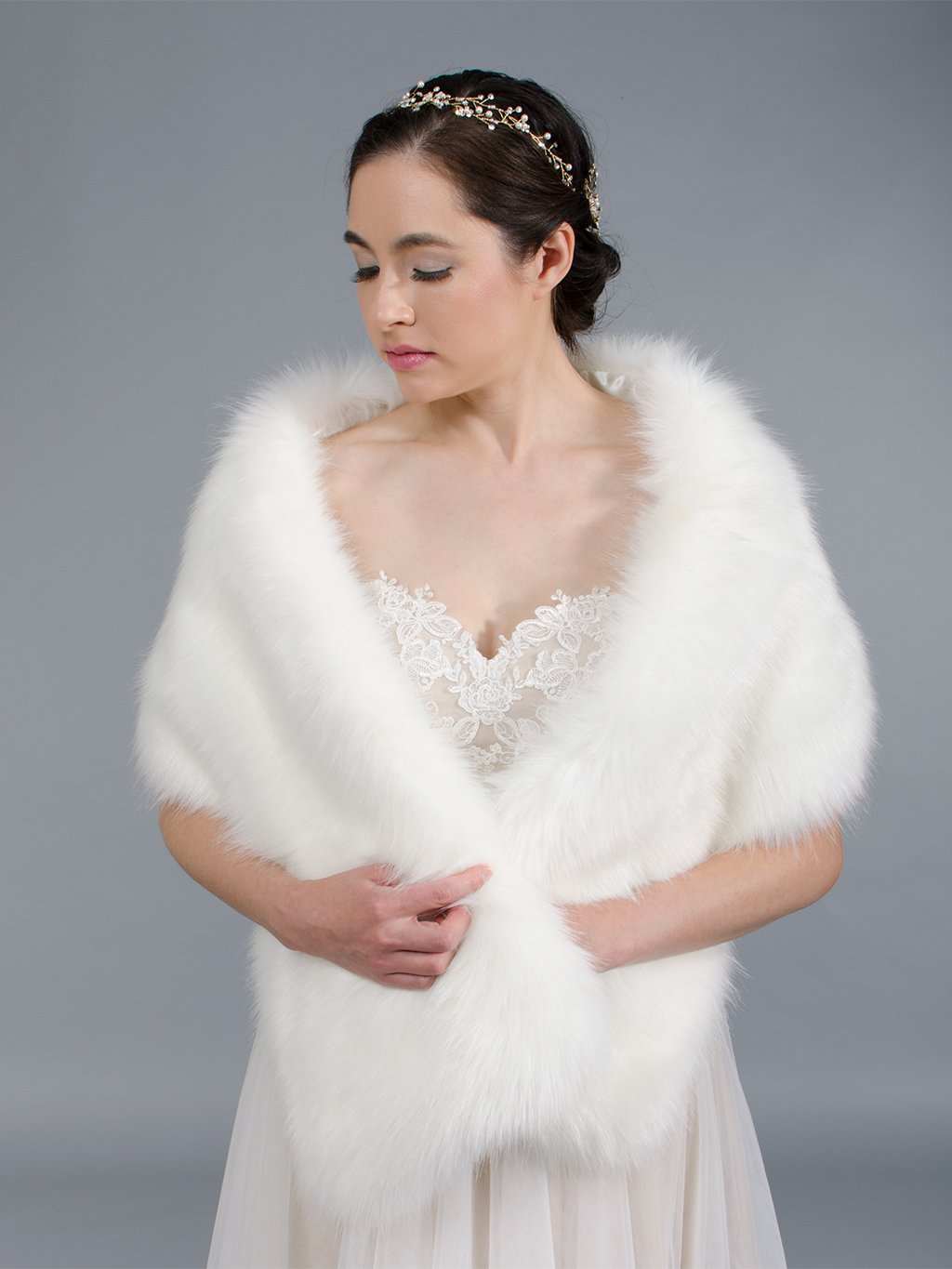 Ivory faux fur wrap bridal shawl wedding cape