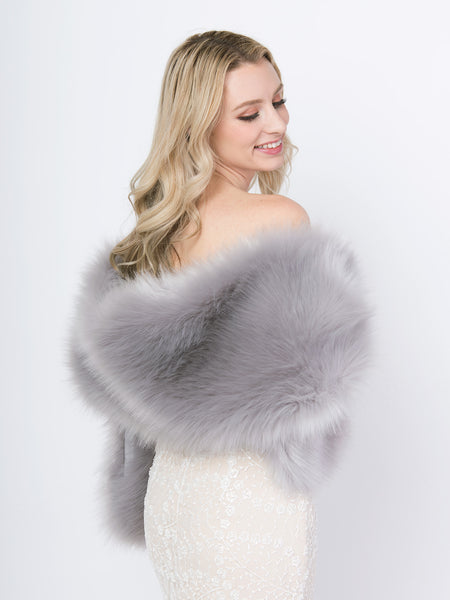 [新品タグ付き] グレー ダブルブレスト チュールスリーブ クロップド丈 F faux-fur-wrap-B002-gray-