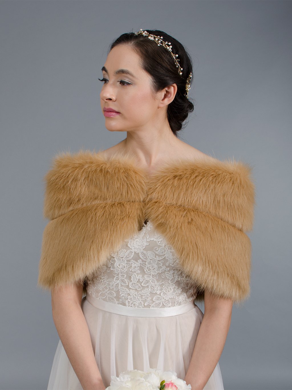 Caramel faux fur wrap bridal stole wedding shawl