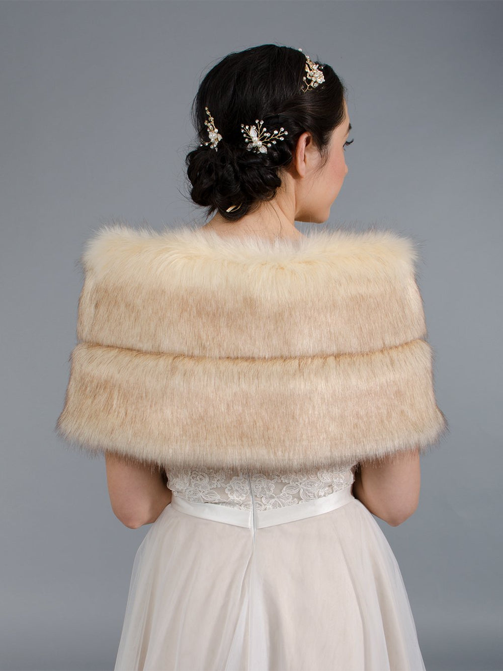 Champagne faux fur wrap bridal stole wedding shawl