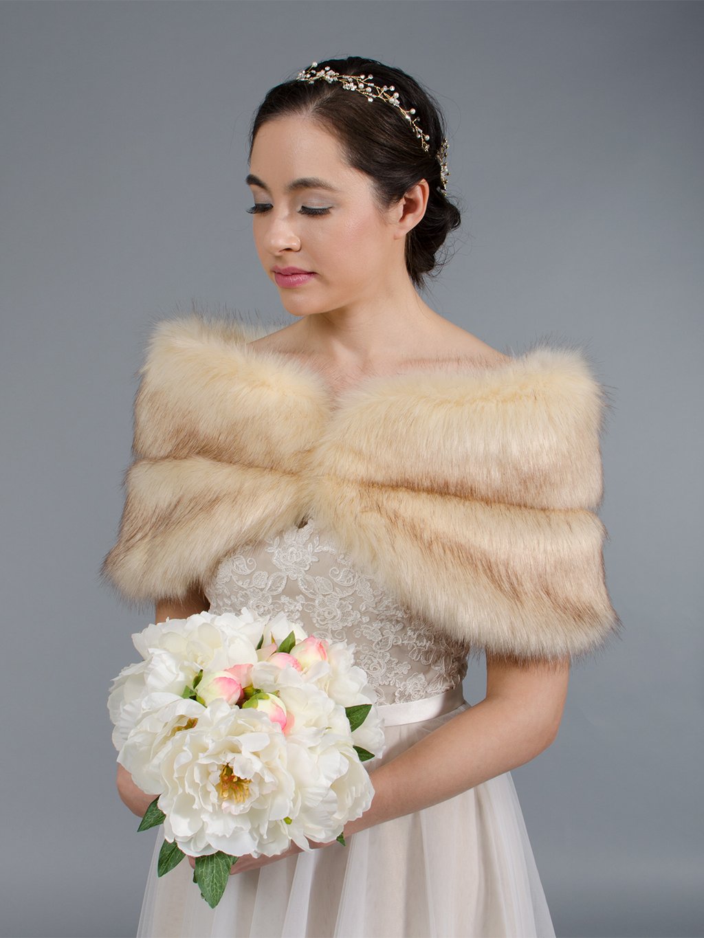 Champagne faux fur wrap bridal stole wedding shawl