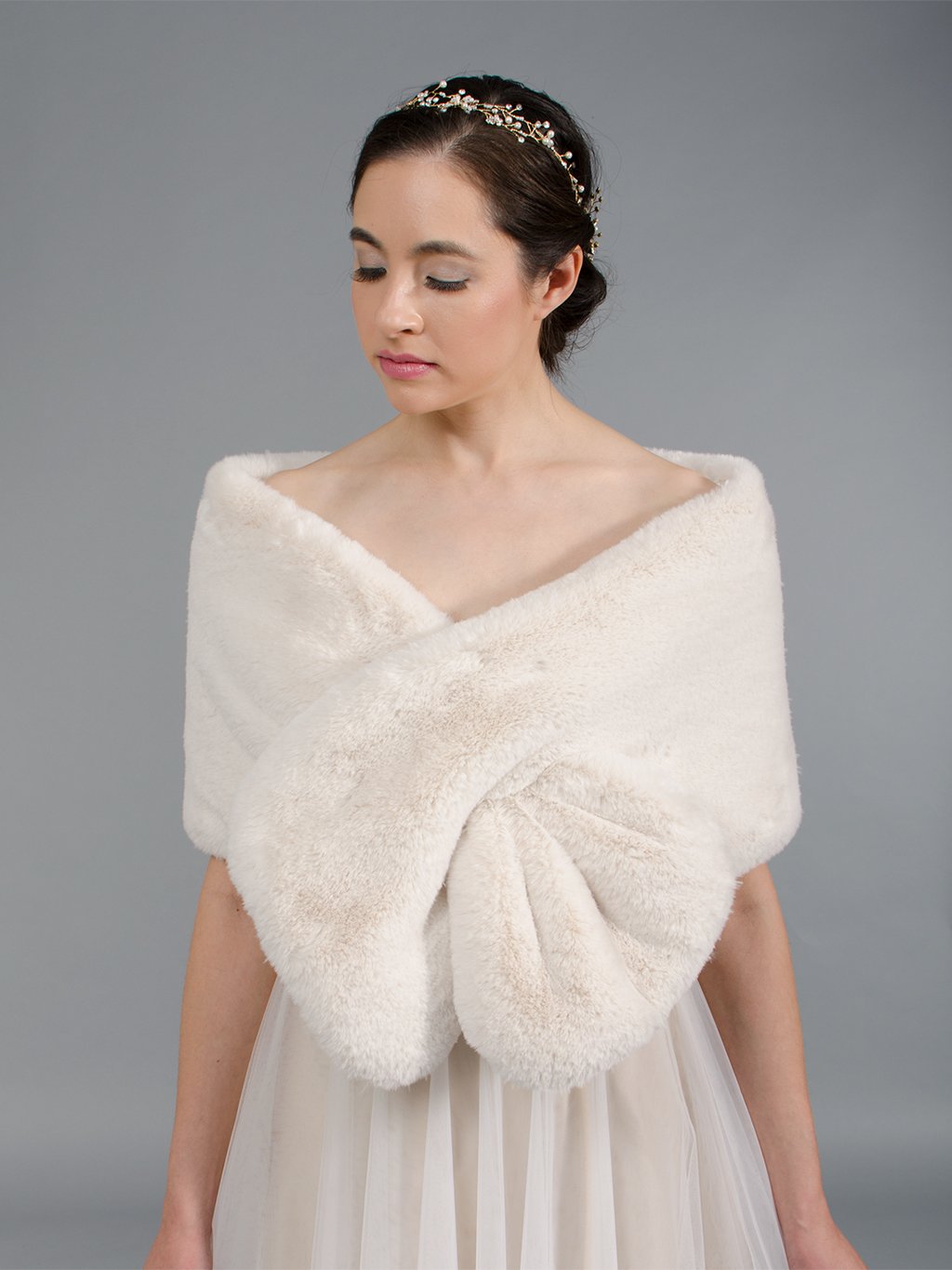 Blush light brown faux fur wrap bridal shawl