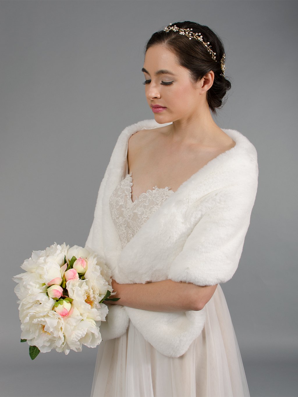 Ivory faux fur wrap bridal stole wedding shawl