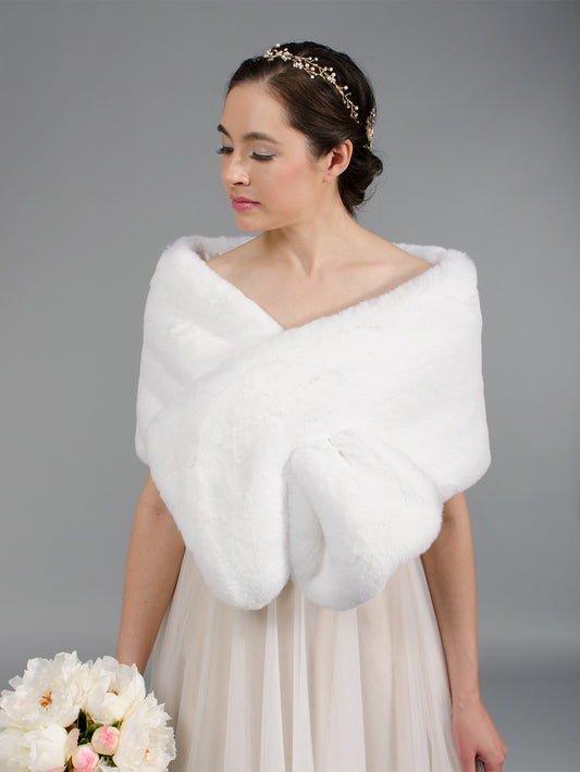 Natural white faux fur wrap bridal stole