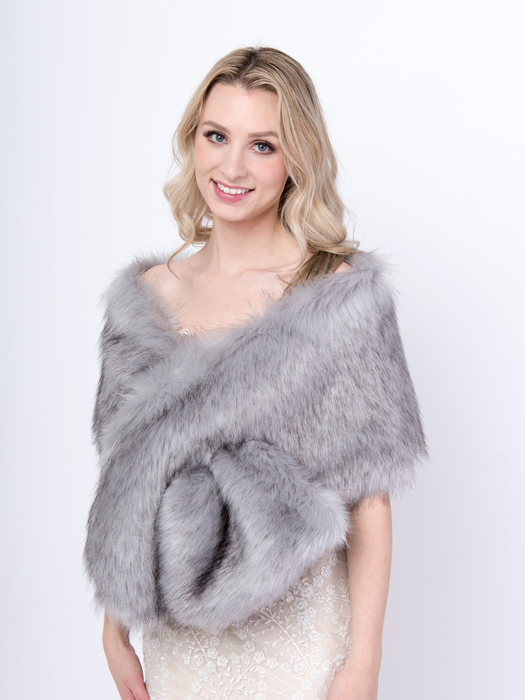 Gray faux fur shawl wedding wrap bridal stole