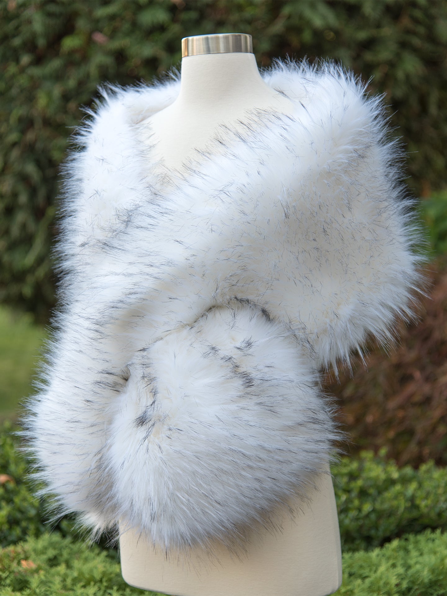 White faux fur wrap with black tips
