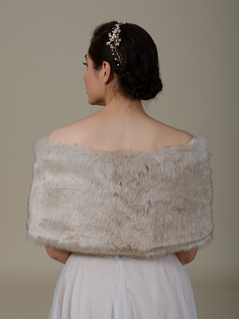 Beige bridal faux fur wrap bridal shawl