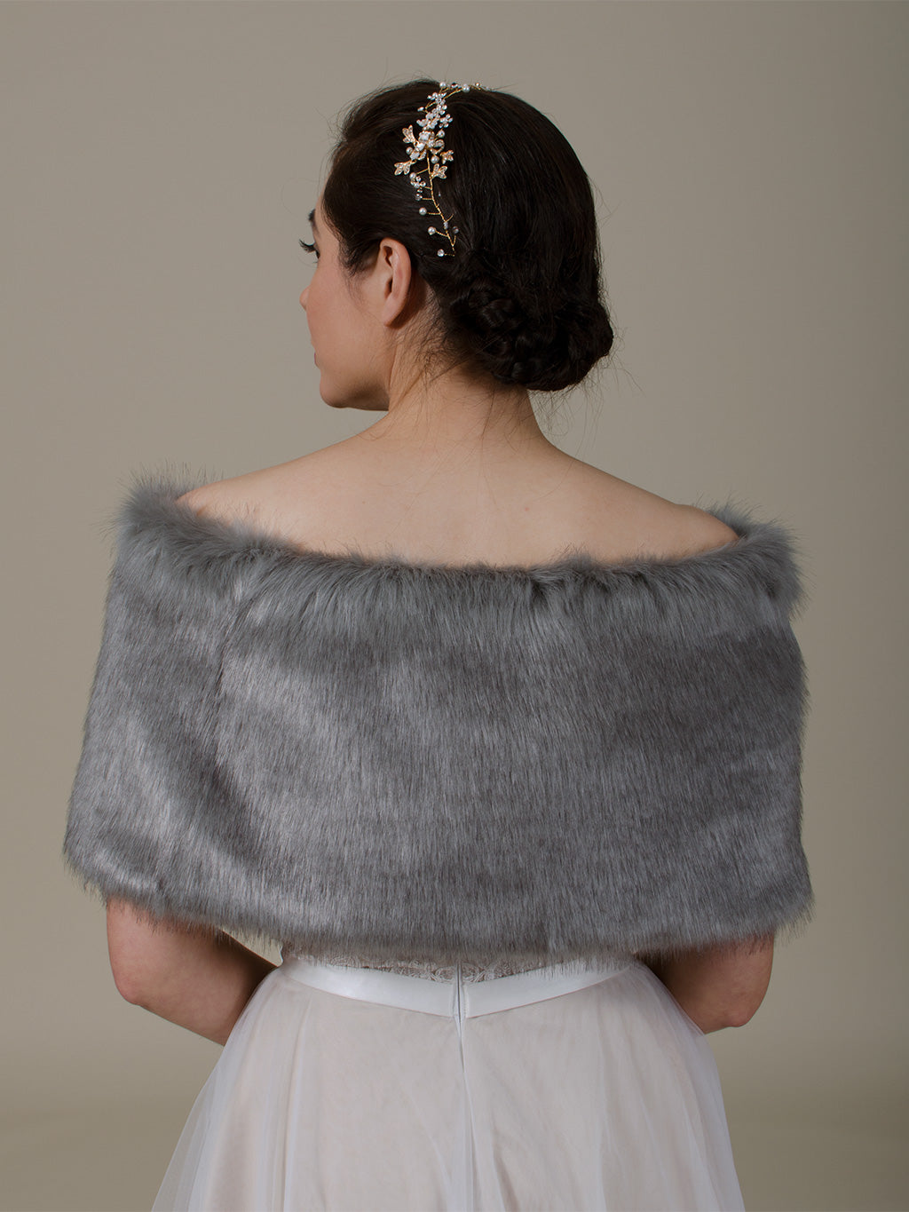 Silver bridal faux fur wrap bridal stole