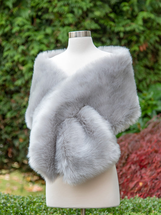 Light gray faux fur wrap bridal shawl wedding shrug