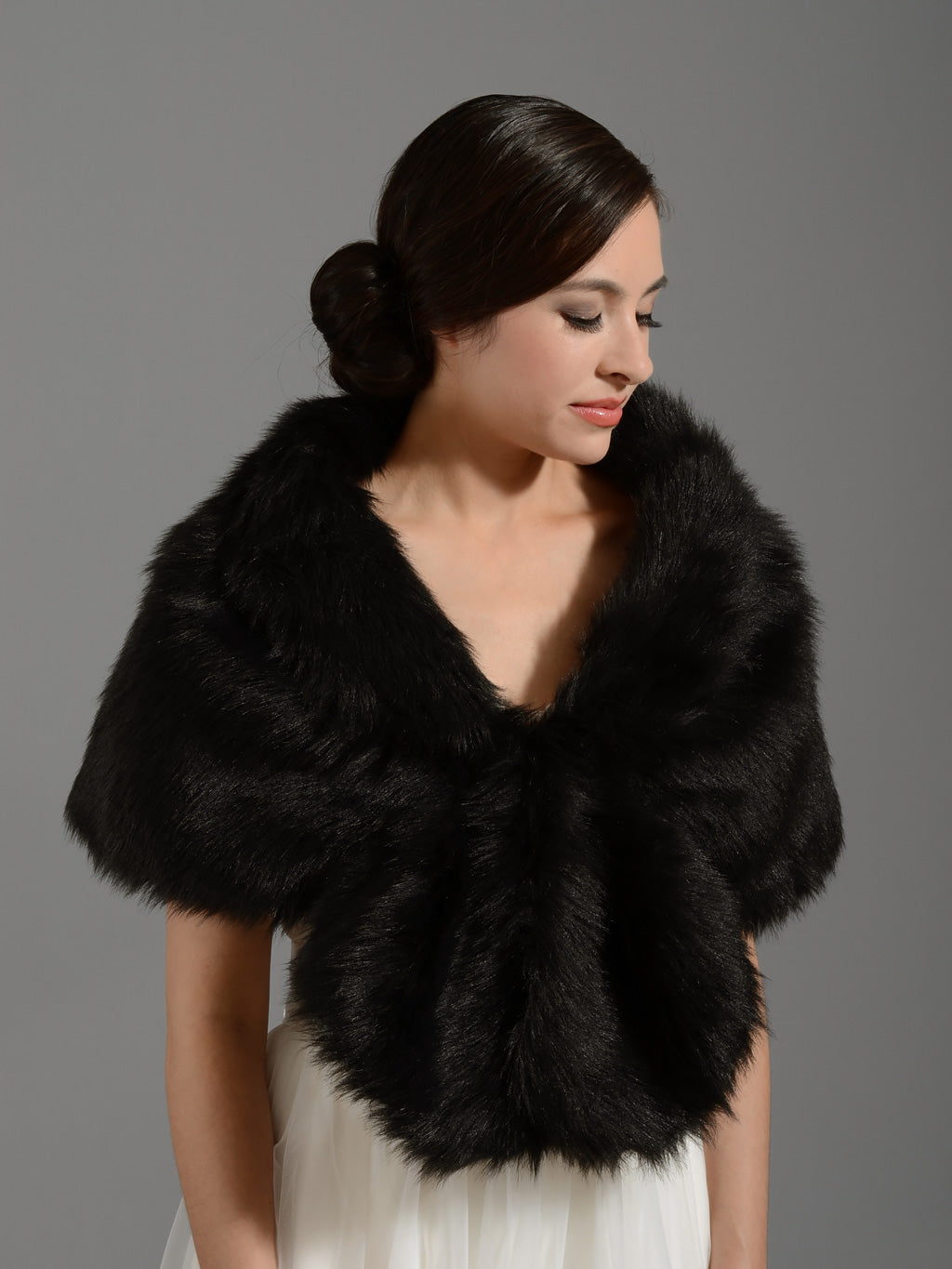 Black faux fur wrap bridal shrug shawl, S/M
