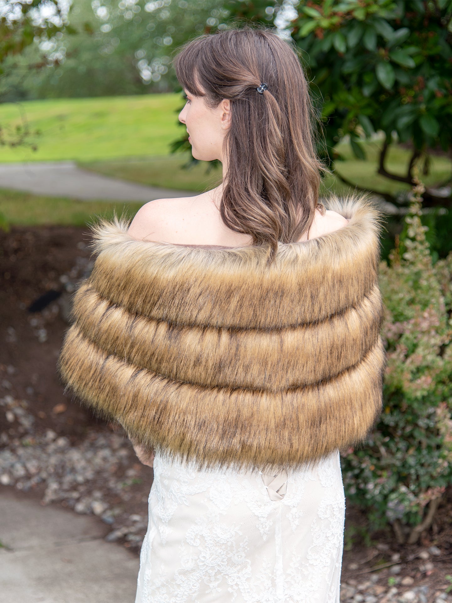 Brown faux fur shawl bridal wrap