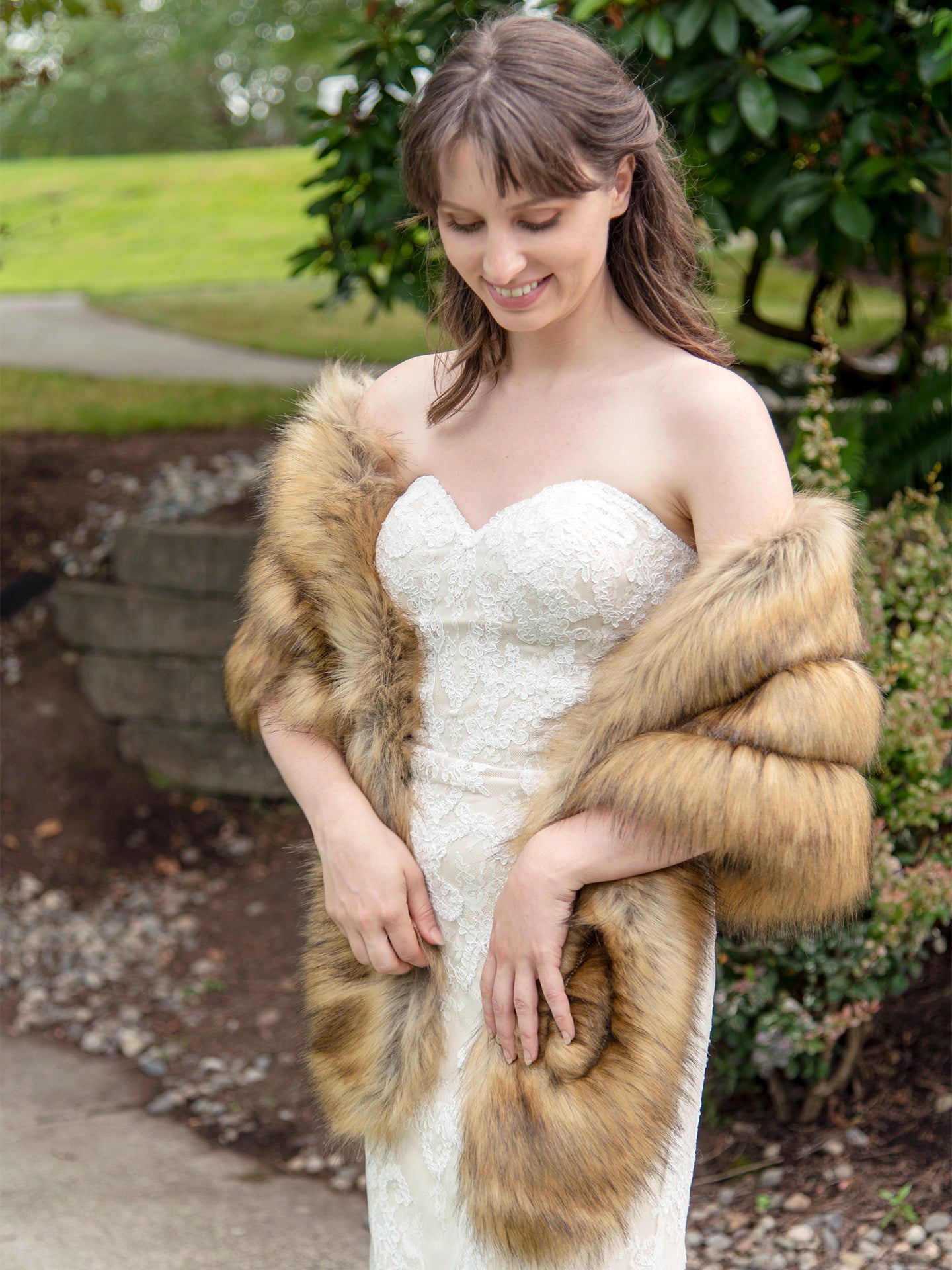 Brown faux fur shawl bridal wrap