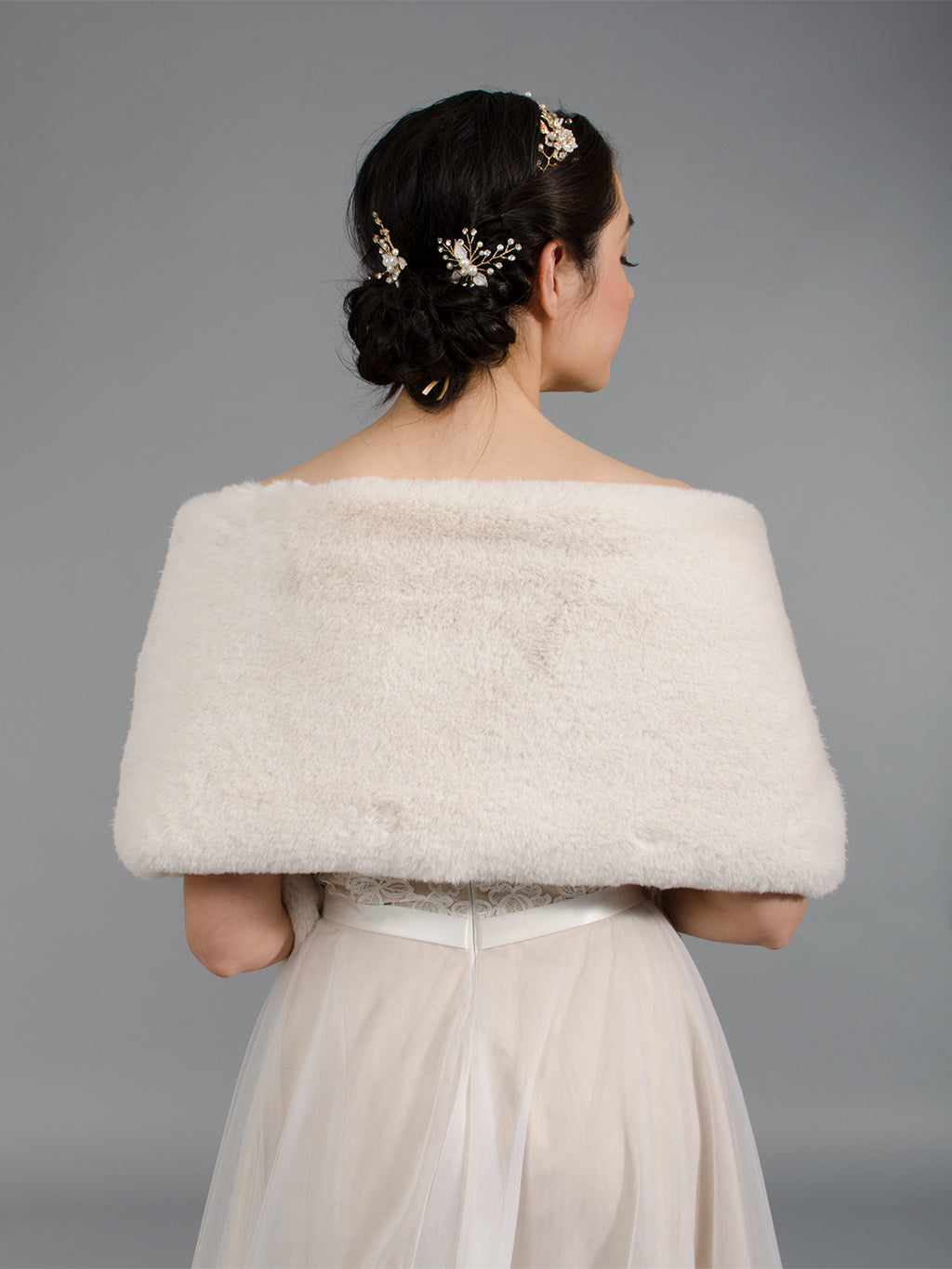 Blush light brown faux fur wrap bridal shawl