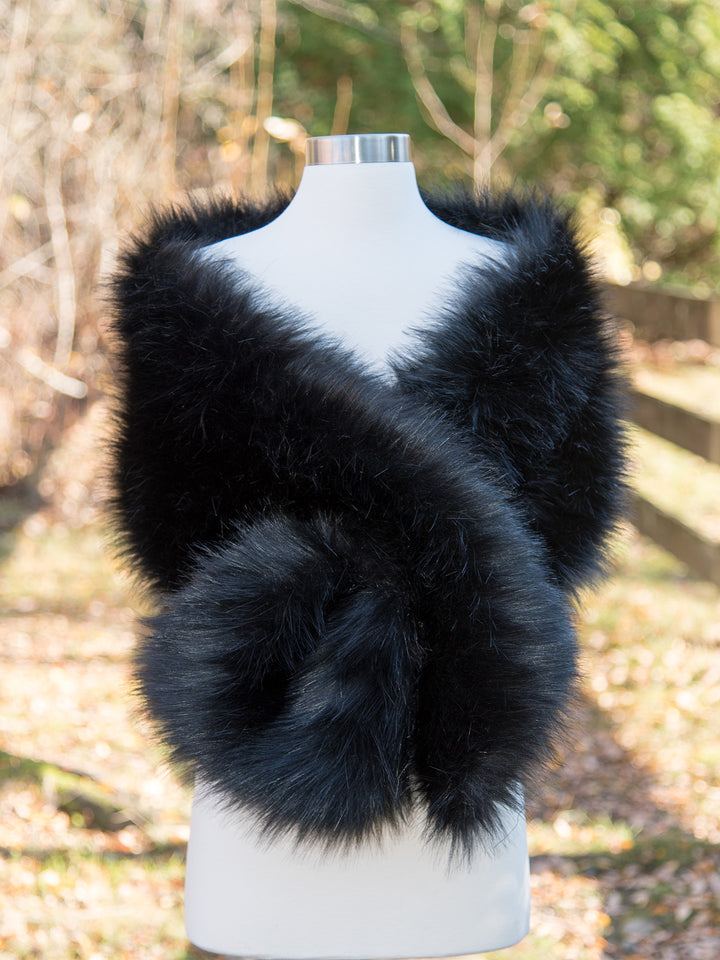 Black faux fur wrap bridal shawl