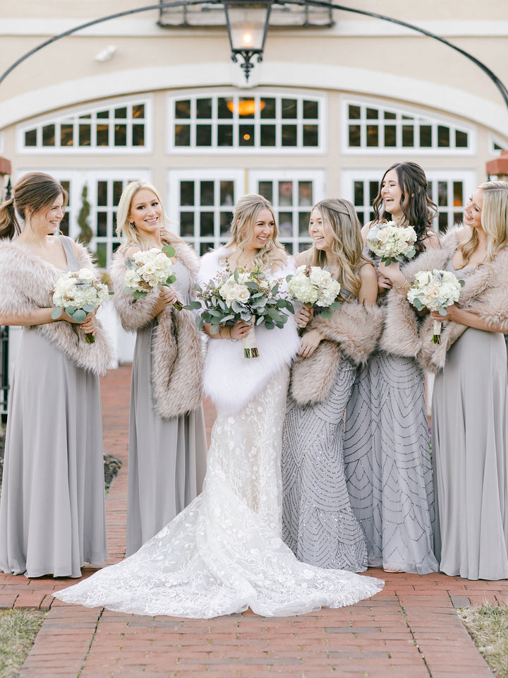 Blush beige faux fur wrap bridal shawl