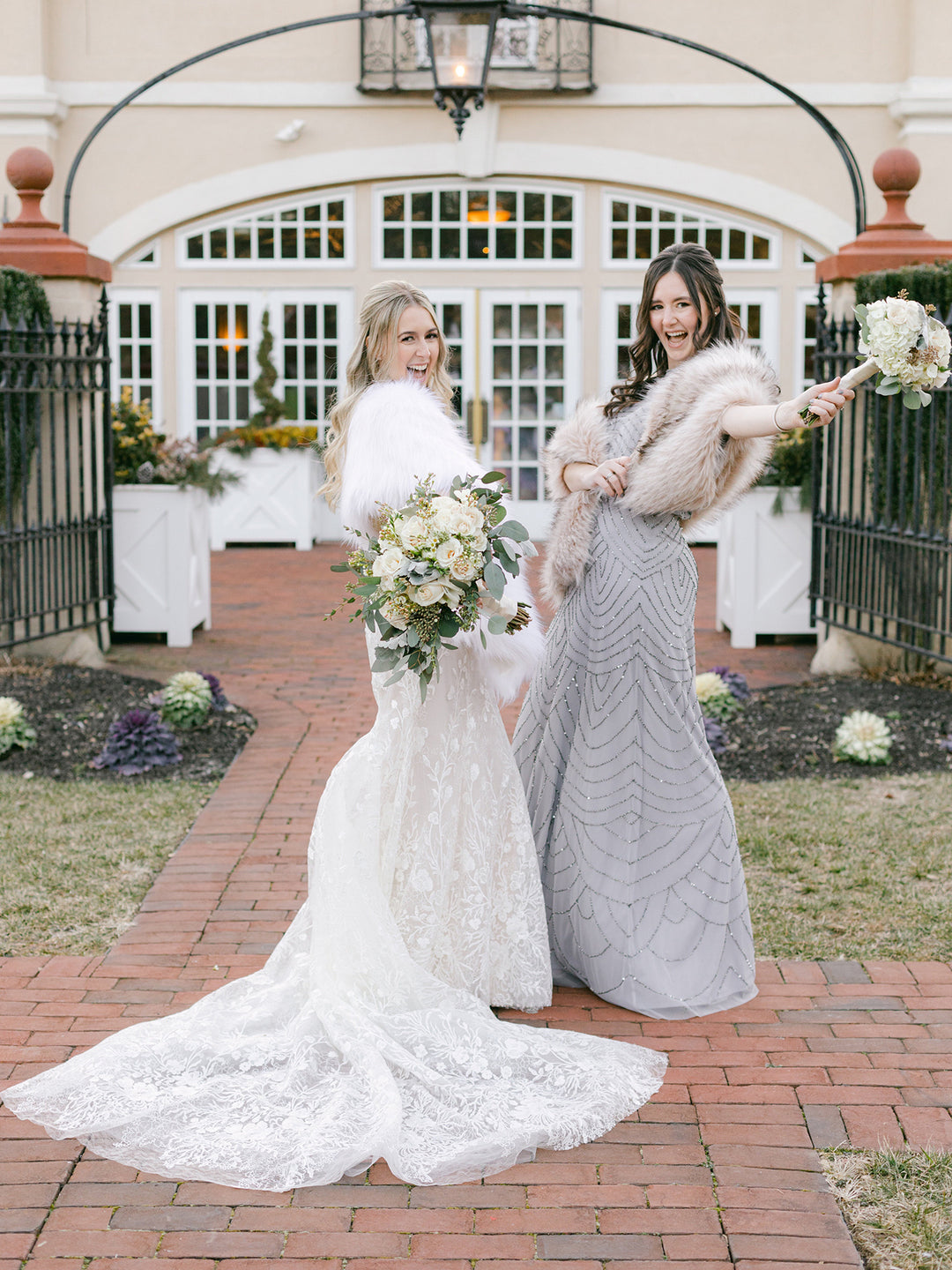 Blush beige faux fur wrap bridal shawl