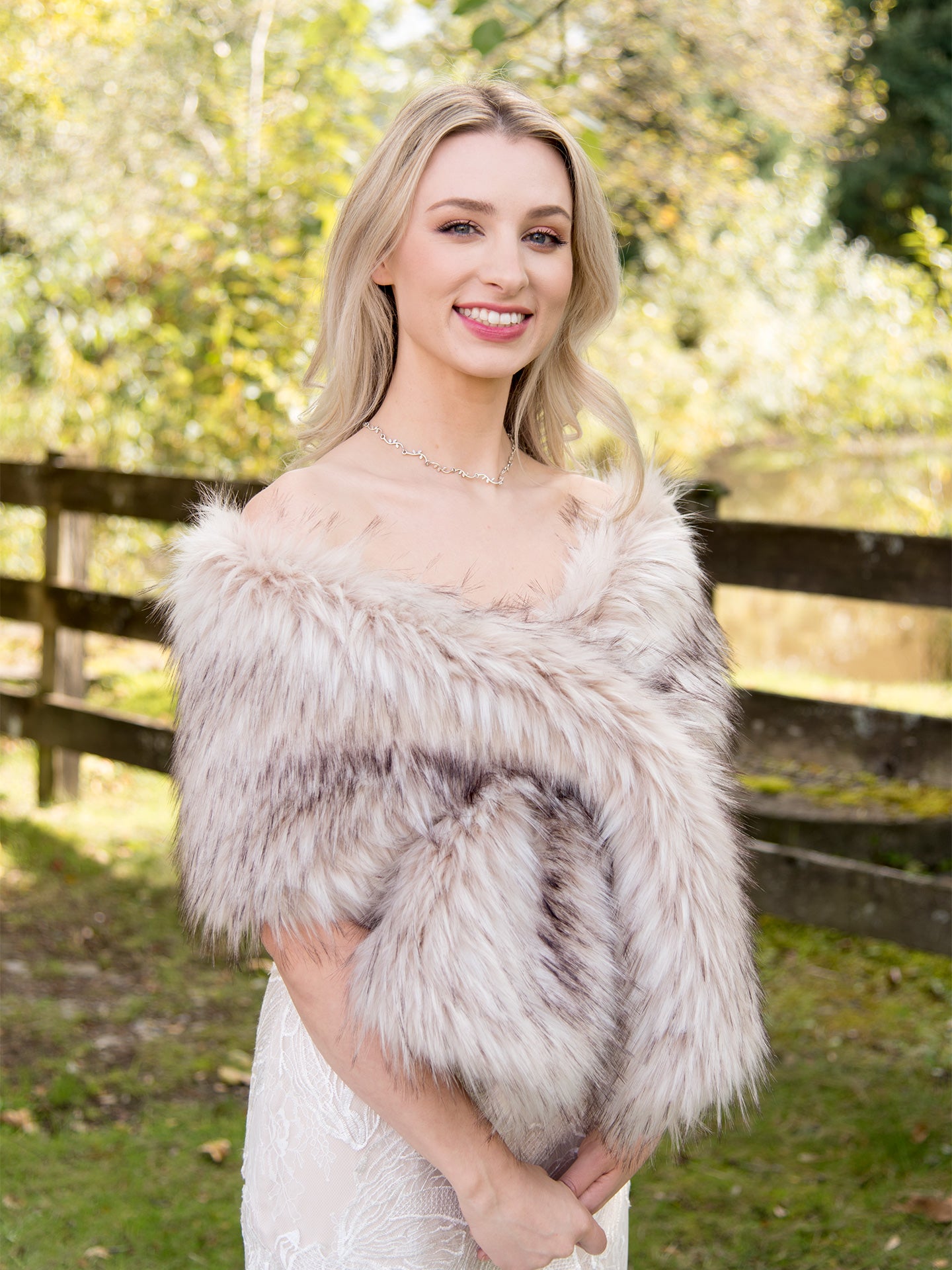 Blush faux fur wrap bridal shawl