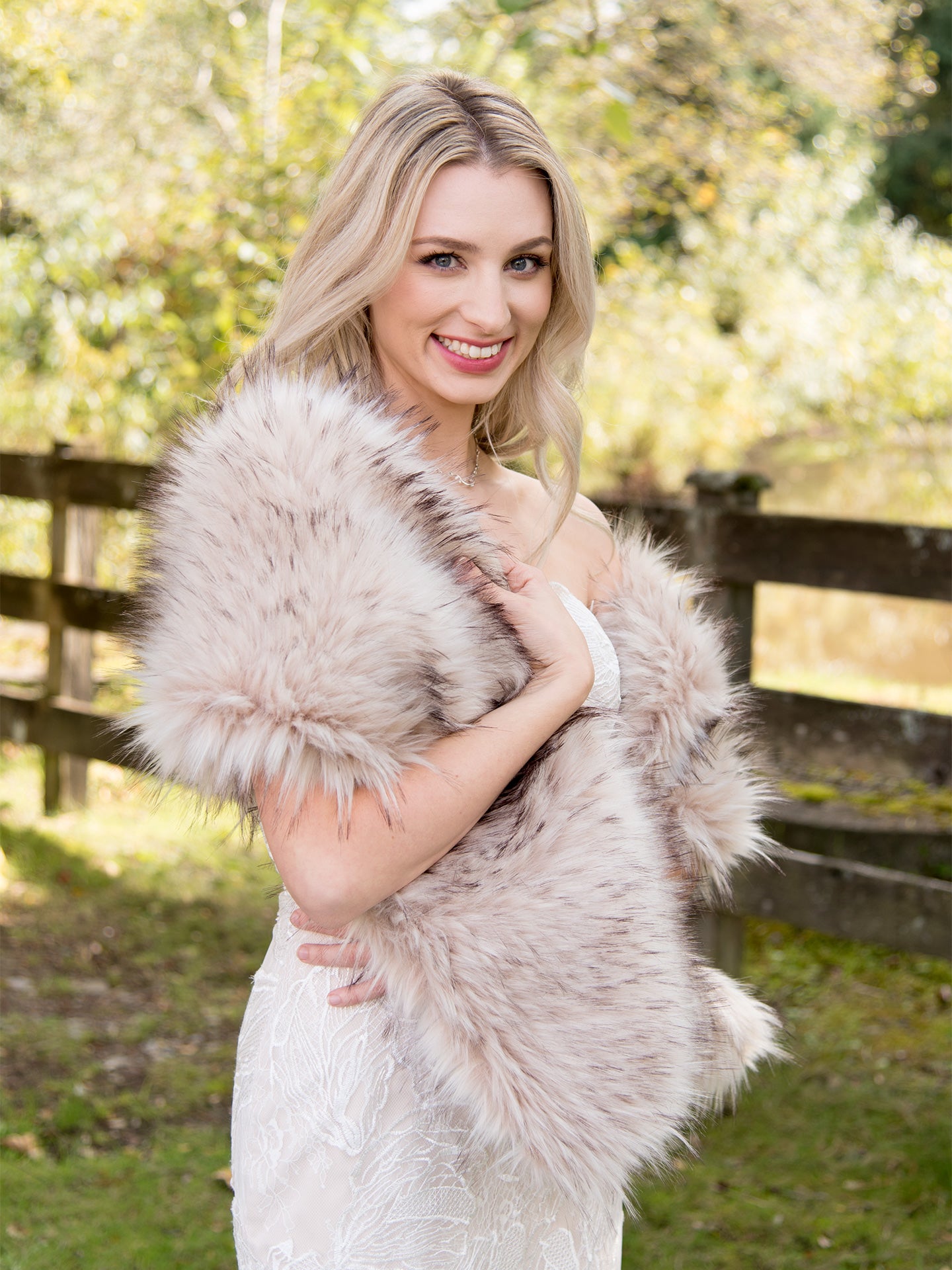 Blush faux fur wrap bridal shawl