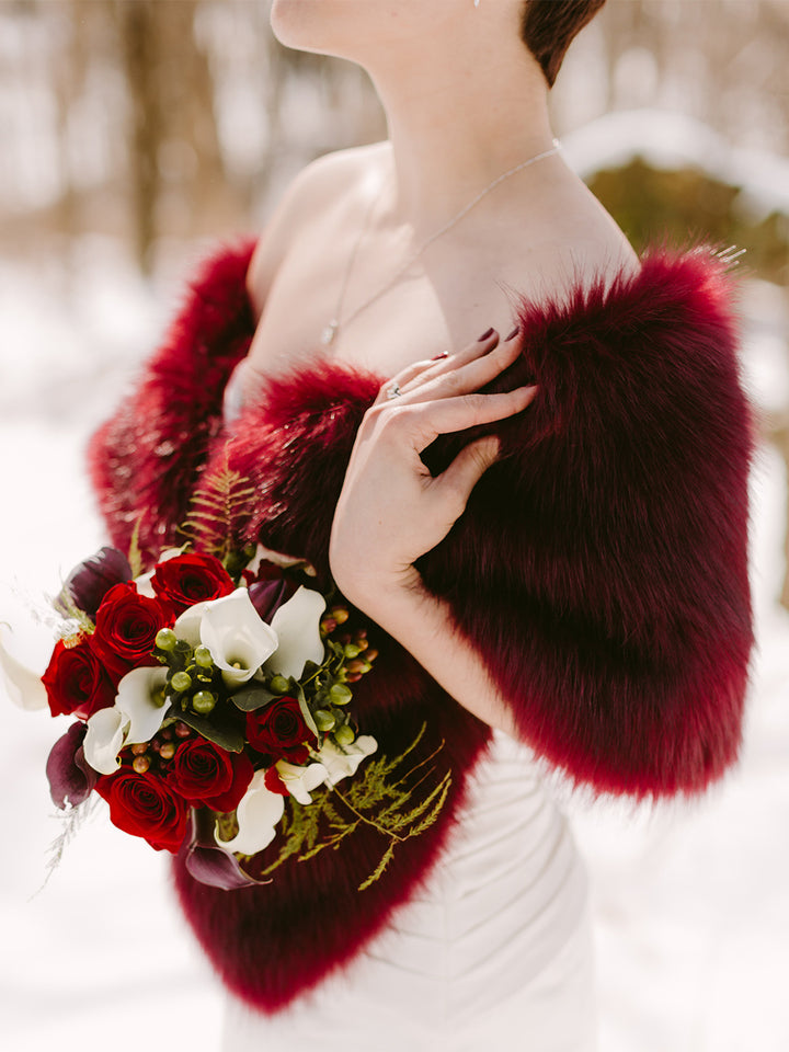 Burgundy faux fur wrap bridal stole