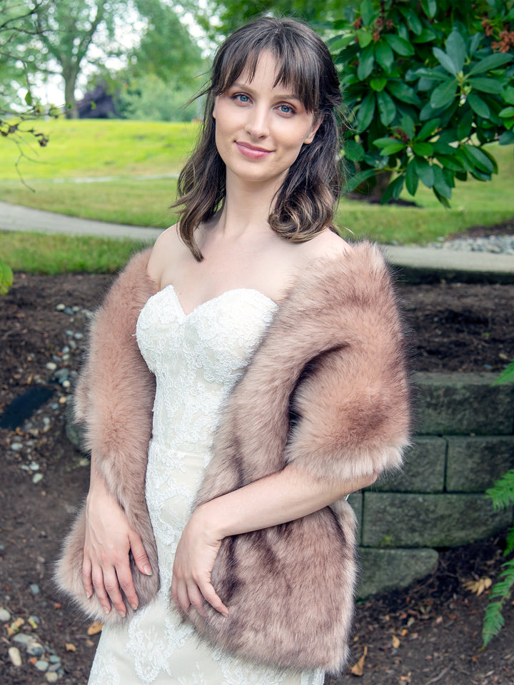 Dusty rose faux fur shawl bridal wrap