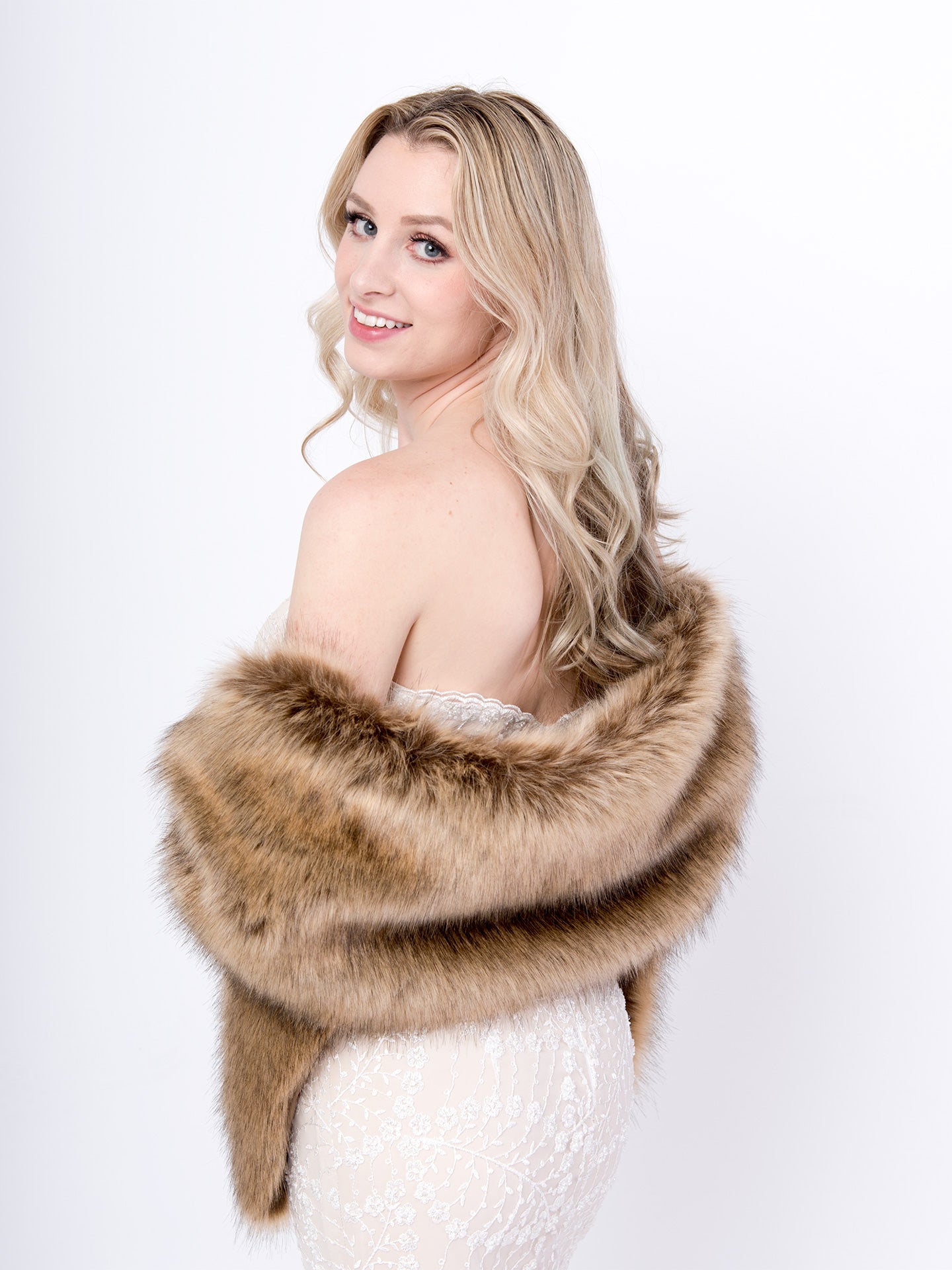 Brown faux fur wrap with dark gray tips