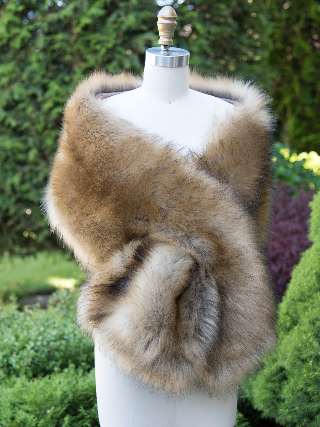 Brown faux fox fur wrap bridal shawl