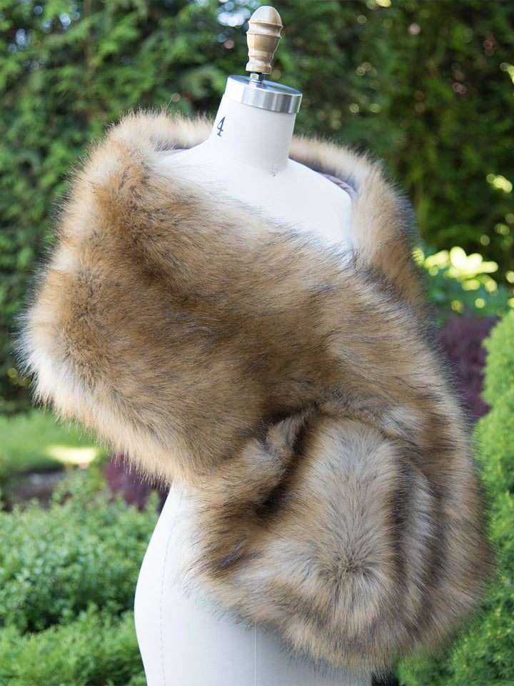 Brown faux fox fur wrap bridal shawl