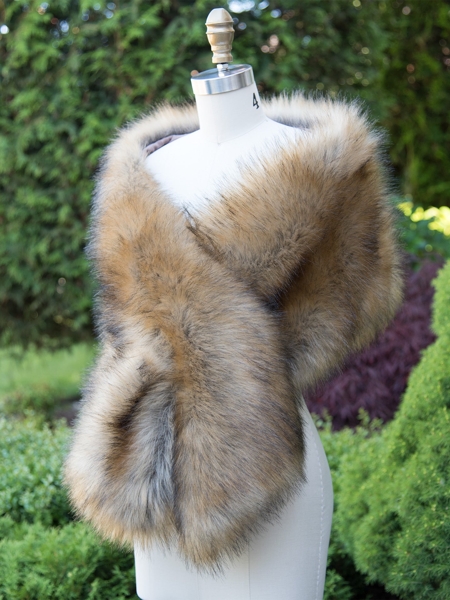 Brown faux fox fur wrap bridal shawl