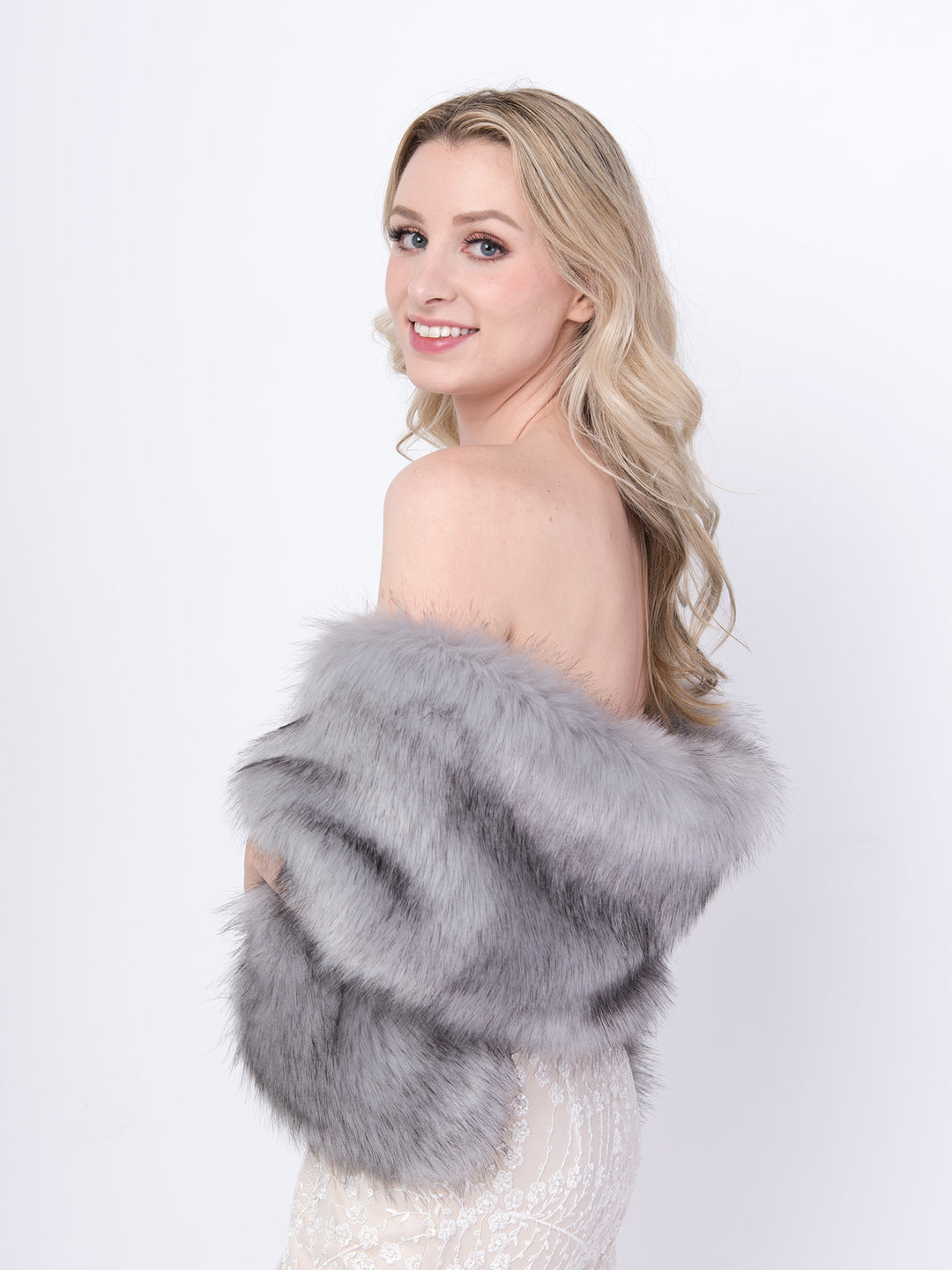 Gray faux fur shawl wedding wrap bridal stole