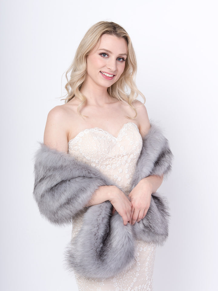 Gray faux fur shawl wedding wrap bridal stole