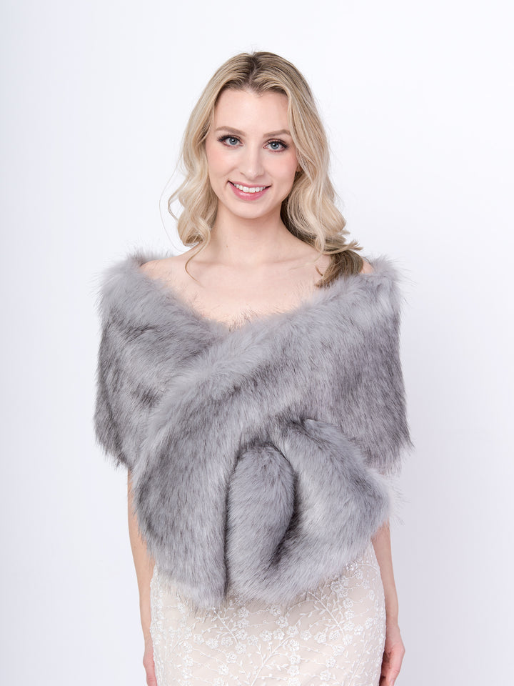 Gray faux fur shawl wedding wrap bridal stole