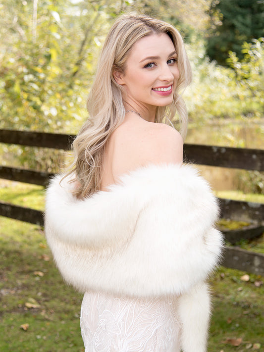 Ivory faux fur wrap with darker tips