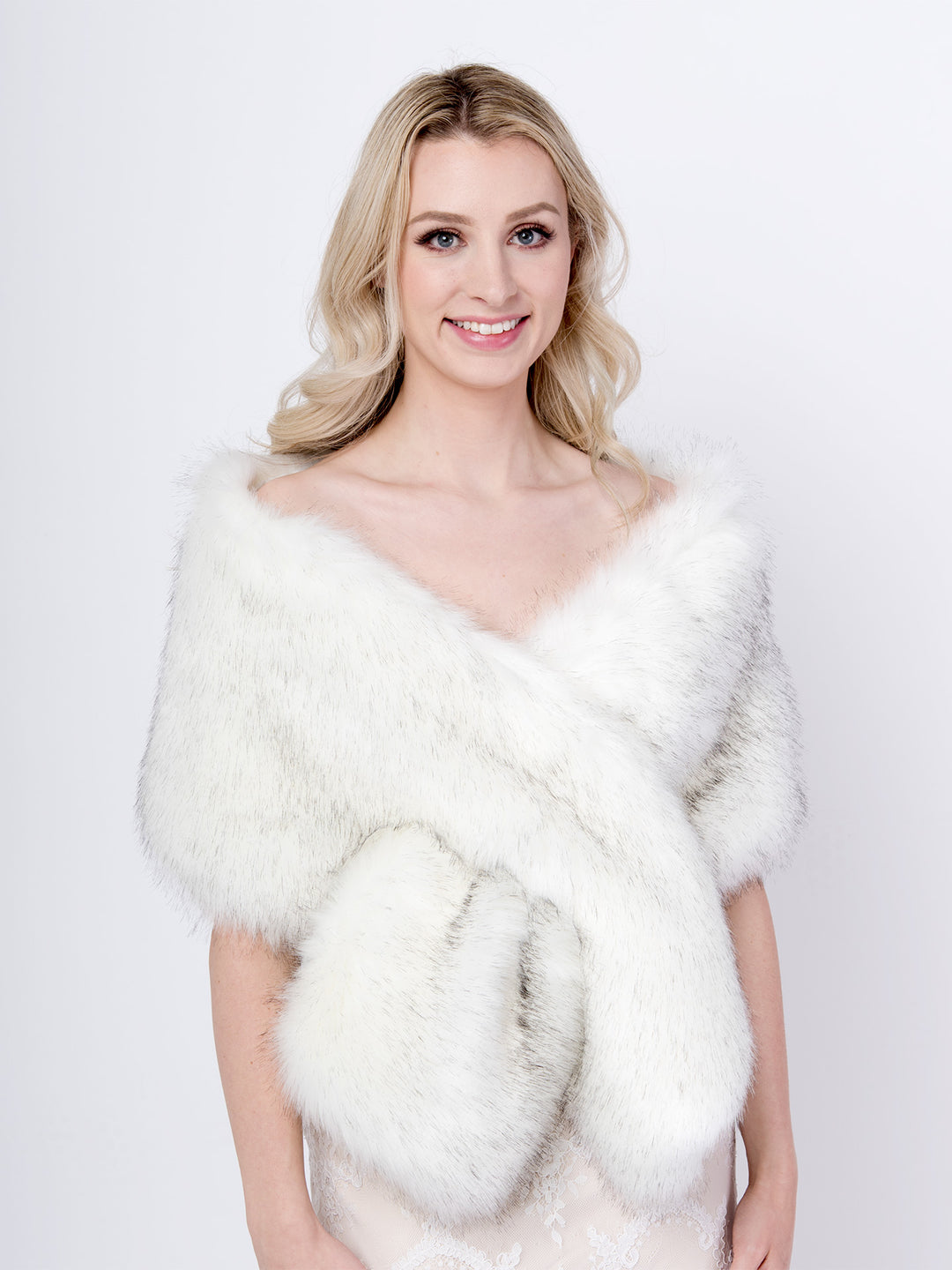 Ivory faux fur wrap with black tips