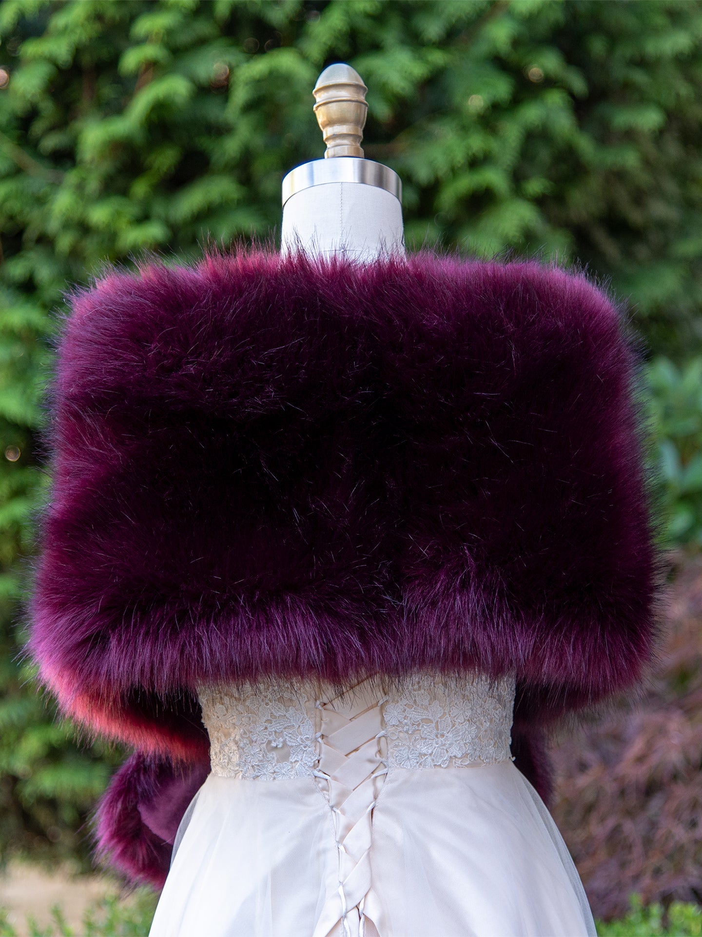 Purple plum faux fur wrap bridal shawl