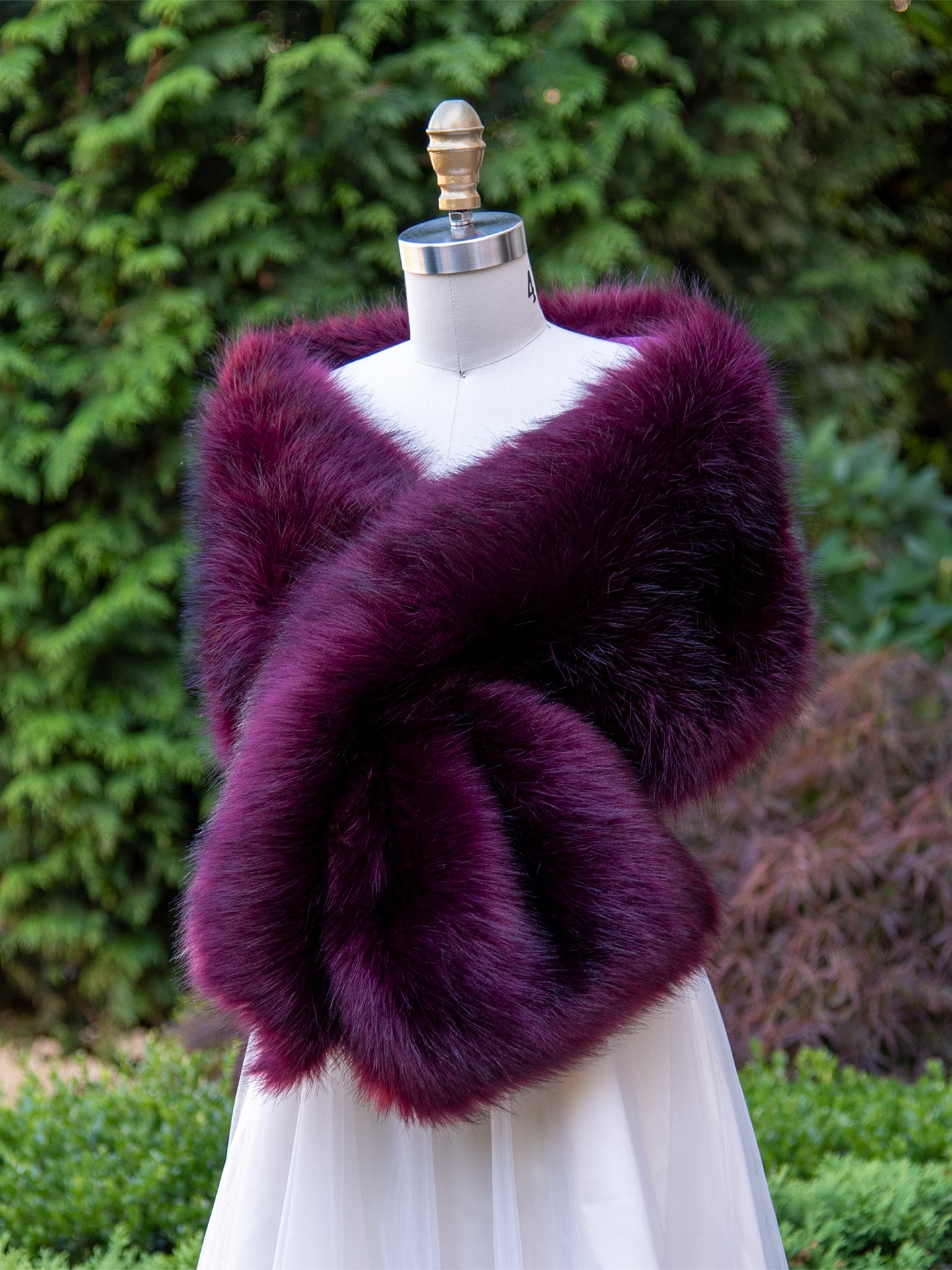 Purple plum faux fur wrap bridal shawl