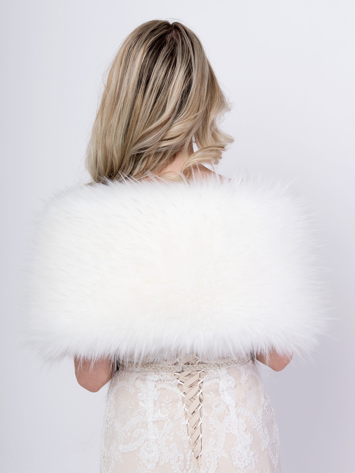 White faux fur wrap bridal shawl