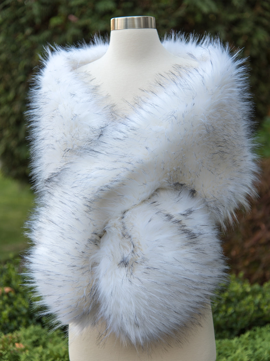 White faux fur wrap with black tips
