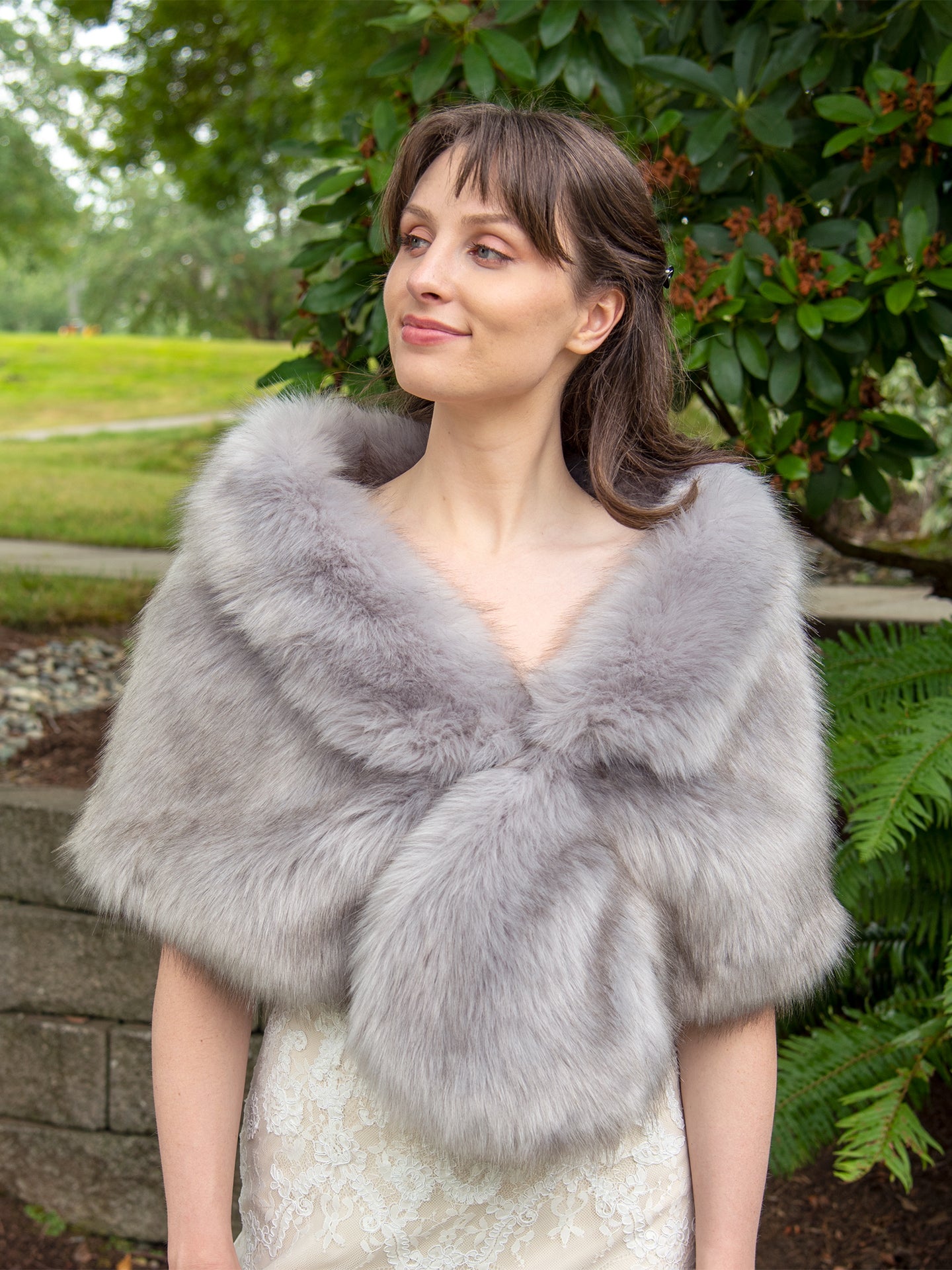 Gray faux fur wrap with darker tips