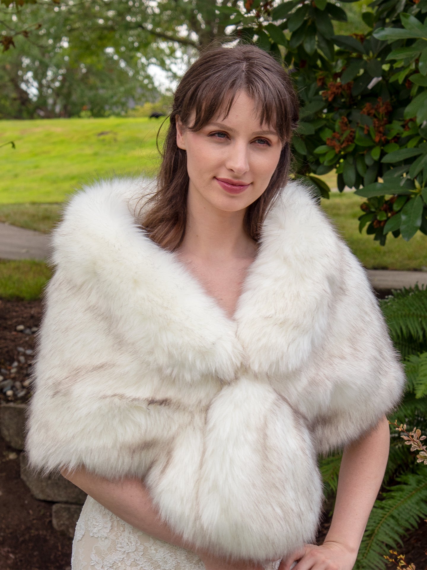 Ivory faux fur wrap with brown tips