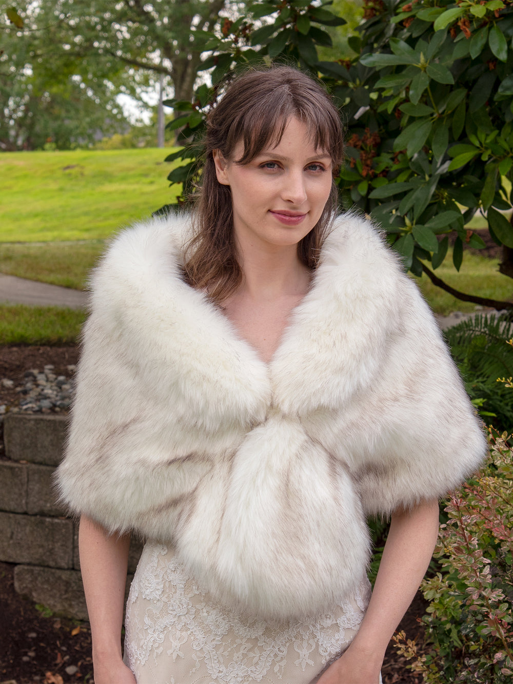 Ivory faux fur wrap with brown tips