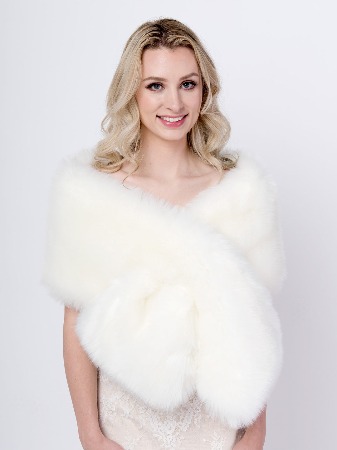 Light ivory faux fur wrap bridal shawl